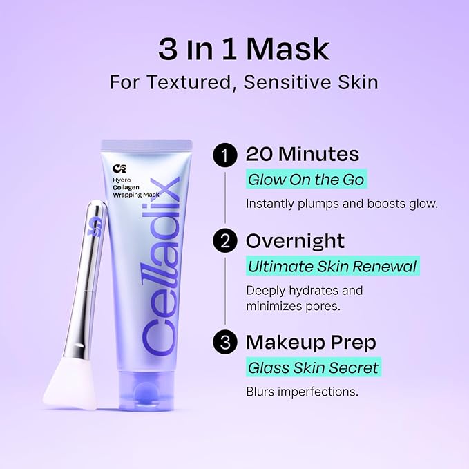Celladix Hydro Collagen Wrapping Mask – Overnight Hydrating & Firming Peel-Off Face Mask, Vegan Collagen, Niacinamide–Pore Minimizing & Radiance Boost, Korean Skincare, 2.53 Fl Oz (Pack Only)