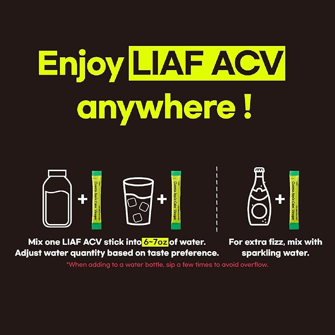 LIAF Apple Cider Vinegar Powder Loaded Tea Packets | Korean Fermented ACV with Mother | Travel Size Instant Dissolving Drink Mix | Sugar Free Energy Boost | Lychee Flavor 10 Count