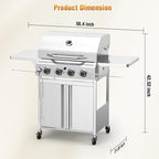 4-Burner Gas Grill,Propane Grill with Folding Side Shelf,Heavy-Duty Thickened Stainless Steel Grill,32,000 BTU BBQ Grill for Outdoor Cooking,Barbecue,Garden and Patio Backyard
