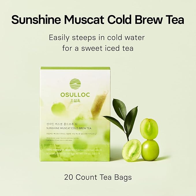 OSULLOC Sunshine Muscat Cold Brew Tea, Sweet Muscat flavored iced tea, Hydration Tea Packets (20ea, 1.76oz)