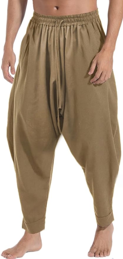 AITFINEISM Men's Drawstring Aladdin Hippie Harem Pants Loose Drop Crotch Trousers