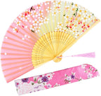Amajiji 8.27"(21cm) Hand Held Bamboo Silk Folding Fan Hand Fan,Chinese/Japanese Charming Elegant Vintage Retro Style,Women Ladys Girls Best Gifts (Pink)