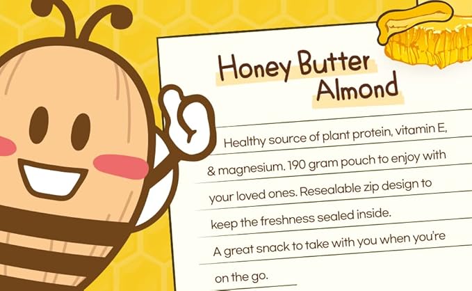 HBAF [Official Gilim Korean Honey Butter Seasoned Almonds Nut Snack | Gluten Free | Kids After-School, Work, Trip, Camping, Party Snacks | Pre-Workout Protein Snack | Korean Souvenir (1x190gram)