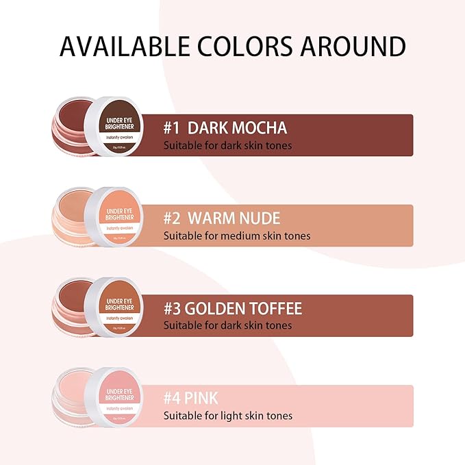 Under Eye Brightener Concealer, Long-Lasting Hydrating and Waterproof Color Corrector for Dark Circles, Full Coverage Lightweight Undereye Brightening Cream with Puff & Concealer Pen, #04 Pink
