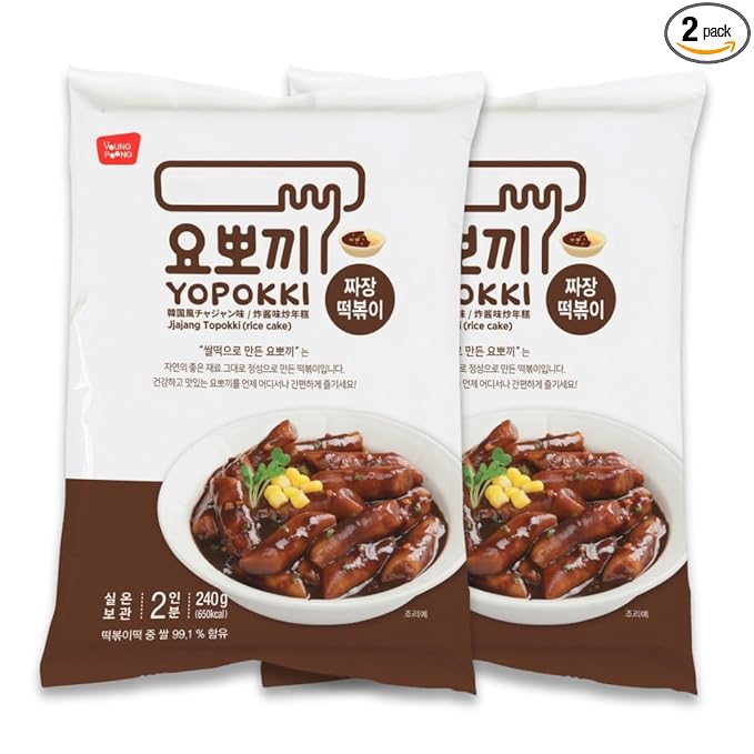 Yopokki Instant Tteokbokki Pack (Jjajang, 2 Packs) Korean Street food with Jjajang flavored sauce Topokki Rice Cake - Quick & Easy to Prepare