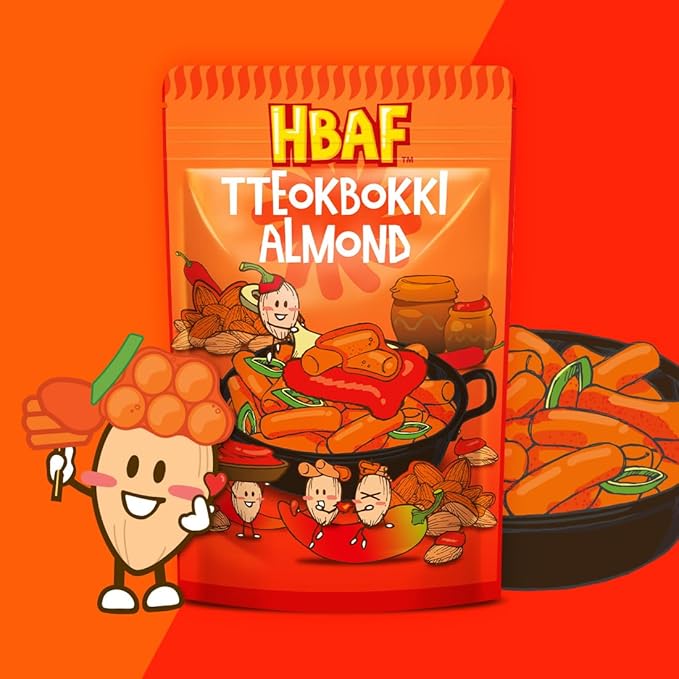 [Official Gilim HBAF] Korean Tteokbokki Seasoned Almonds Nut Protein Snack | Sweet & Spicy Korean Street Food |After-School, Work, Trip Camping Snack | Gochujang Paste | Korean Sovenior (Toppoki, 1x190gram pack)