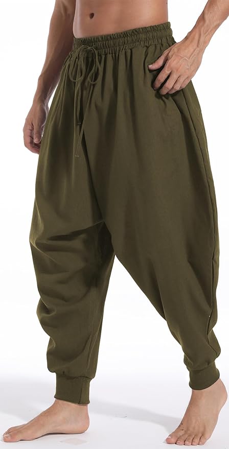 AITFINEISM Men's Drawstring Aladdin Hippie Harem Pants Loose Drop Crotch Trousers