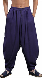 AITFINEISM Men's Drawstring Aladdin Hippie Harem Pants Loose Drop Crotch Trousers