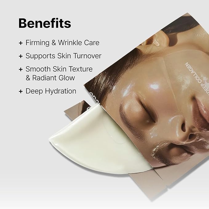 Super Glow Deep Collagen Hydrogel Mask 1.48 oz × 4 Sheets, 5,000,000ppb Hydrolyzed Collagen, Elasticity, Wrinkle Care & Radiance, Overnight K-Beauty Mask (4 Count (Pack of 1))