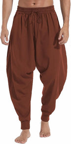 AITFINEISM Men's Drawstring Aladdin Hippie Harem Pants Loose Drop Crotch Trousers