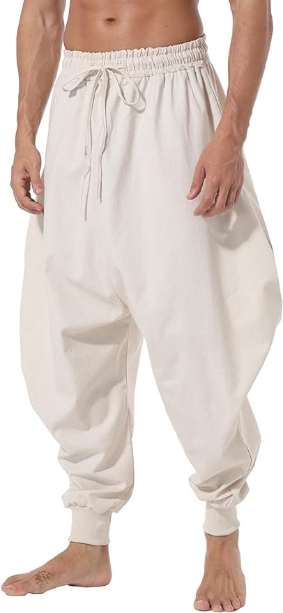 AITFINEISM Men's Drawstring Aladdin Hippie Harem Pants Loose Drop Crotch Trousers