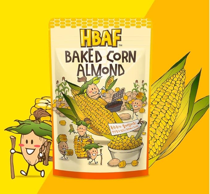 [Official Gilim HBAF] Korean Baked Corn Crunchy Almonds Nut | Nutritious & Gluten Free | Kids Lunch After-School, Work, Trip Camping Snack | Asian Snack Korean Chips Sovenior (Baked Corn, 1x190gram)