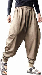 AITFINEISM Men's Drawstring Aladdin Hippie Harem Pants Loose Drop Crotch Trousers