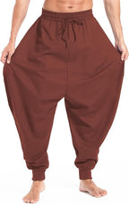 AITFINEISM Men's Drawstring Aladdin Hippie Harem Pants Loose Drop Crotch Trousers