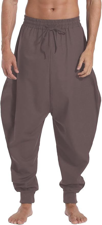 AITFINEISM Men's Drawstring Aladdin Hippie Harem Pants Loose Drop Crotch Trousers