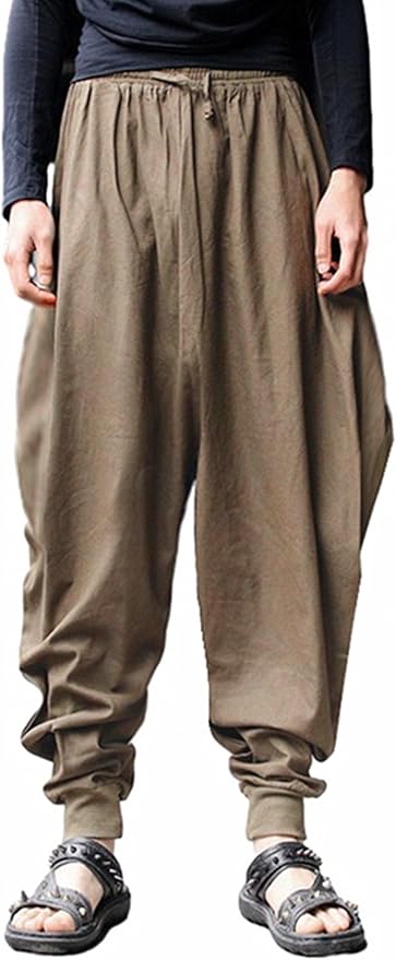 AITFINEISM Men's Drawstring Aladdin Hippie Harem Pants Loose Drop Crotch Trousers