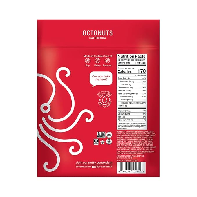 Octonuts Dry Roasted Korean BBQ Almonds (16oz) Healthy Snack for Adults and Kids - Plant Protein with Fiber, Calcium, and Iron - Low Carb, Low Calorie - Non-GMO and Gluten-Free