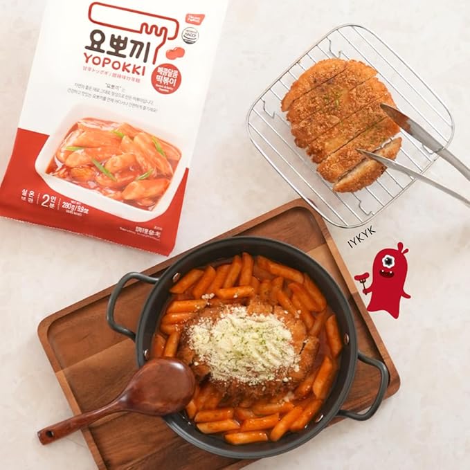 Yopokki Instant Tteokbokki Pack Set (6 Packs - 2 Sweet Mild Spicy, 2 Cheese, 1 Onion Butter, 1 Jjajang) Korean Street Food with Various Flavored Sauces - Quick & Easy to Prepare