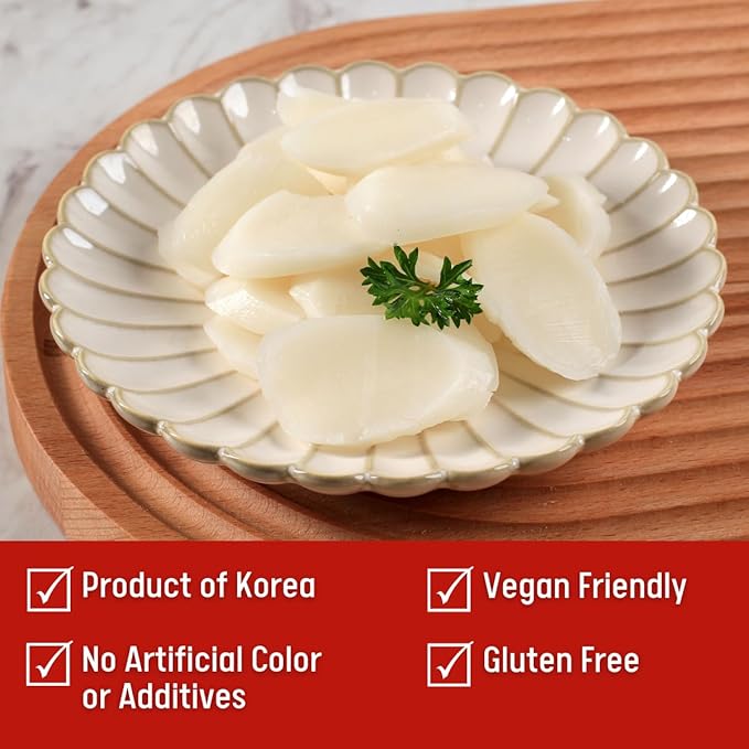 Unha's Asian Snack Box Sliced Korean Rice Cakes Tteokbokki, Chewy Tteok for Rice Cake Soup, Vegan, Gluten Free, Non-GMO – 21.16 oz (3 x 7.05 oz) 2 Pack