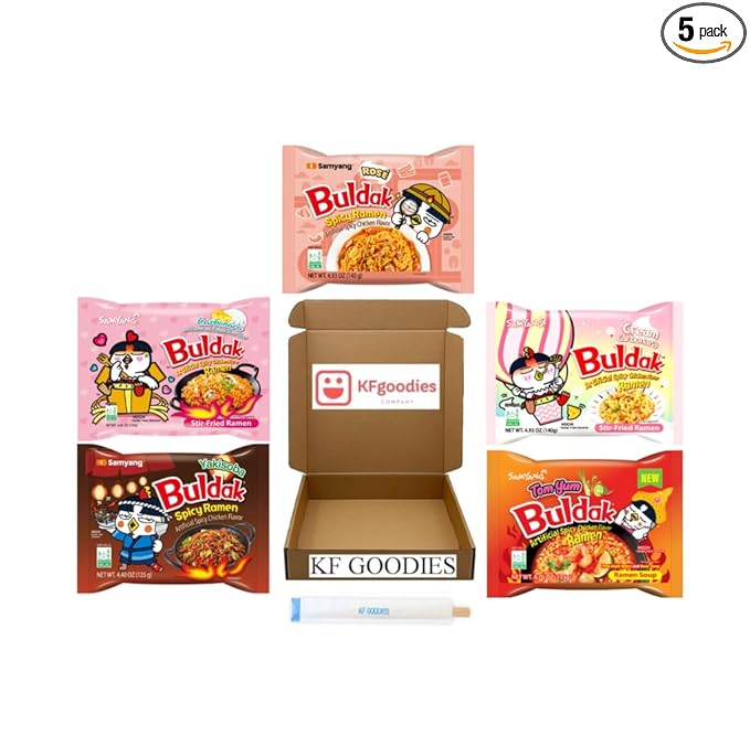 Samyang Buldak Hot Spicy Chicken Ramen Noodle Korean Stir-Fried Ramen (5, Carbonara, Cream Carbonara, Rosé, Yakisoba, Tom Yum)
