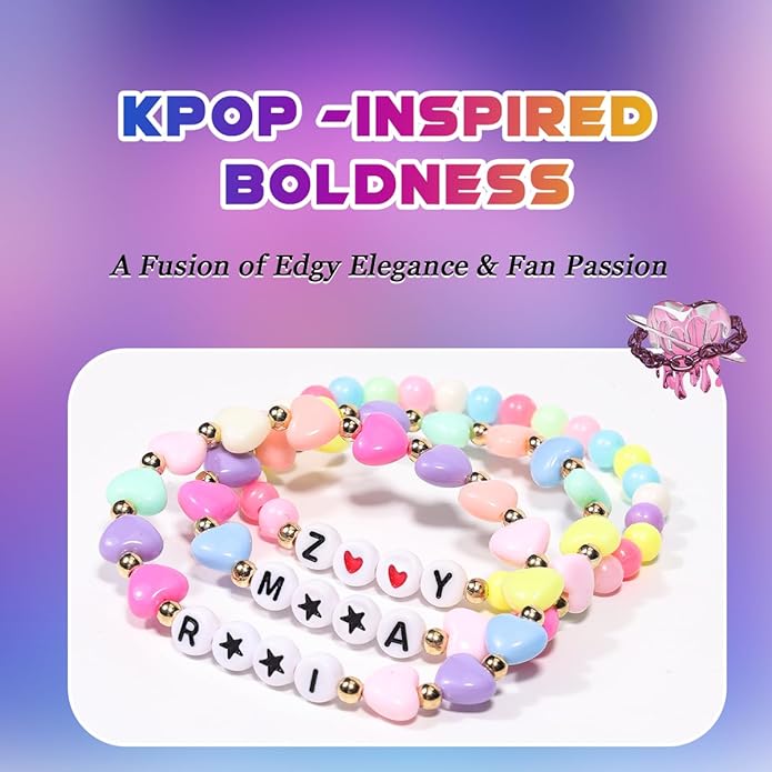 AICase for Kpop Merch Inspired Bracelets 3 Pcs Stackable Stretch Friendship Beaded Bracelets for k pop Costume Outfit Merchandise Jewelry Gifts for Fans Women Christmas Stocking_1