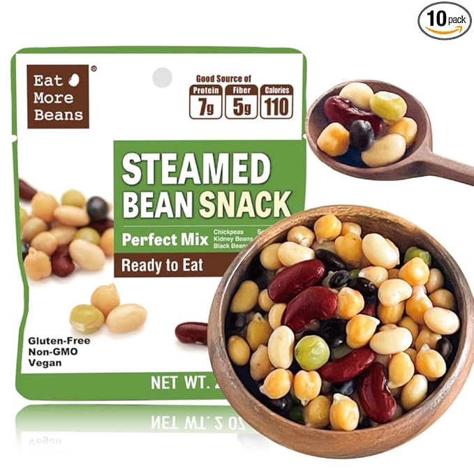 Steamed Bean Snack Series - PERFECT MIX ( Organic Chickpeas, Organic Soybeans, Organic Green Peas, Organic Kidney Beans, Organic Black Beans) - Box of 10