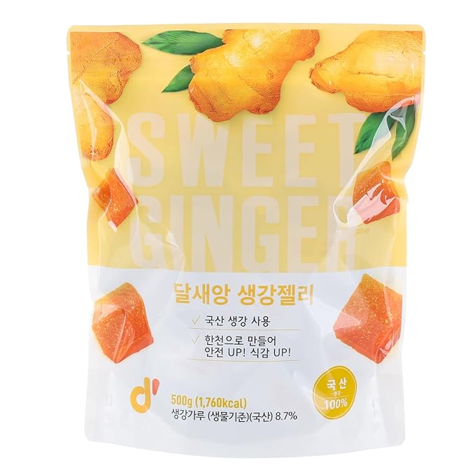 Korean Food Dalsaeang Korean Ginger Jelly – 1 Pack (0.15 lb / ~70 g), Soft Agar-Based Chewy Candy, Rich in Dietary Fiber, All-Natural, No Artificial Colors
