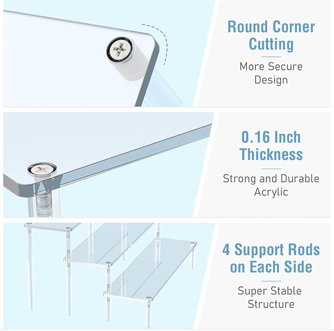 Acrylic 3 Tier Perfume Organizer Display, Cupcake Stand Holder, Large Shelf Risers for Figures, Dessert Shelves for Party, Riser Stand for Decoration and Organizer, Clear