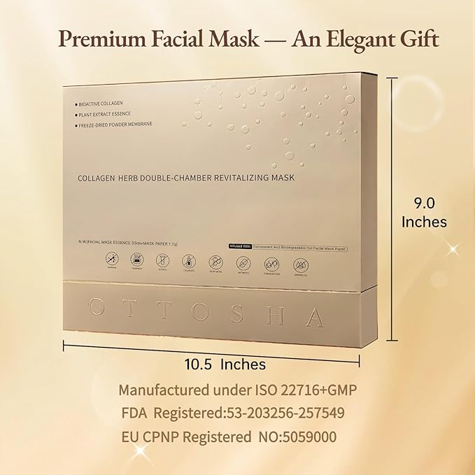 Bioactive Collagen Face Mask for Women & Men Skin Care Beauty SPA,Separated Essence 33ml and Powder Membrane, Hydrating,Repairing,Brightening,Revitalizing, Anti-Aging (5 pairs)