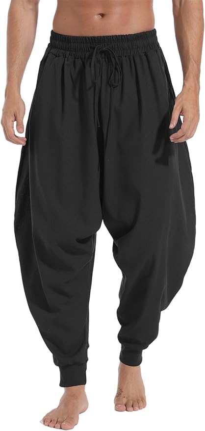 AITFINEISM Men's Drawstring Aladdin Hippie Harem Pants Loose Drop Crotch Trousers