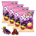 Korean Fruit Jelly Candy – Assorted Chewy Gummy Snacks – 5 Fruity Flavors (Grape, Plum, Lychee, Kiwi, Mango) – Individually Wrapped – Perfect for Kids & Adults – 알맹이젤리 (Grape–2.86oz(81g) × 4pack)
