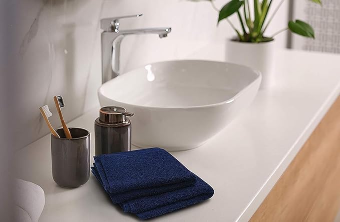 Softolle 100% Cotton Washcloths 24 Pack (12x12 Inches) Soft, Highly Absorbent Washcloth, Face Towels, Wash Cloths for Face, Ring Spun, Bulk Pack (Navy Blue/Grey)