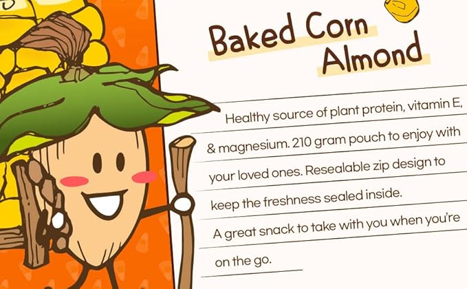 [Official Gilim HBAF] Korean Baked Corn Crunchy Almonds Nut | Nutritious & Gluten Free | Kids Lunch After-School, Work, Trip Camping Snack | Asian Snack Korean Chips Sovenior (Baked Corn, 1x190gram)