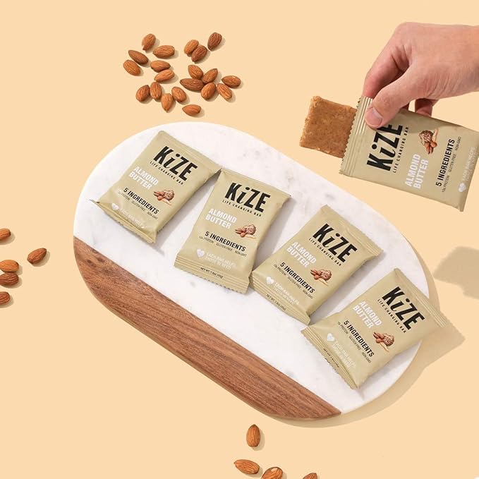 KiZE Energy Bars - Gluten Free, Dairy Free, Non-GMO, and High Protein Meal Replacement Energy Bars, Meal Bar, Clean and Simple Food Ingredients - Almond Butter, 10g High Protein Snacks, (20 Count)