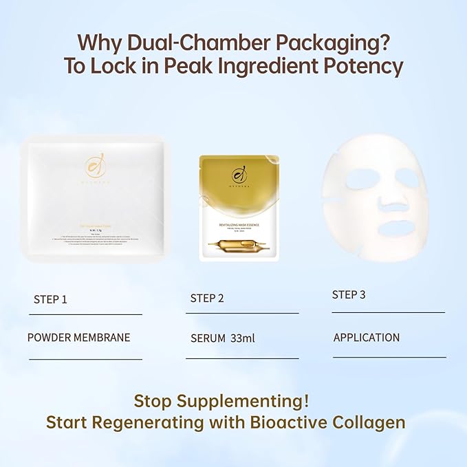 Bioactive Collagen Face Mask for Women & Men Skin Care Beauty SPA,Separated Essence 33ml and Powder Membrane, Hydrating,Repairing,Brightening,Revitalizing, Anti-Aging (5 pairs)
