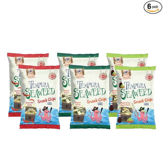Japanese Tempura Seaweed Snack Chips, Noriten – 3 Flavor Variety Pack, 0.95oz x 6, Made in Japan by Swashbuckle Snacks