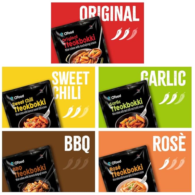 O’Food Tteokbokki Korean Rice Cakes – [Original Gochujang | Pack of 2] – Gluten-Free (Except BBQ), Healthy/ Savory/ Bold/ Fiery, 0 Cholesterol/ 0 Trans Fat/ No MSG/ No Corn Syrup, Spicy Street Snack, Ready in Minutes