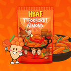 [Official Gilim HBAF] Korean Seasoned Spicy Tteokbokki Almonds Nut Snack, Korean Rice Cake Chili Sauce | School, Work, Travel Snack | Pre-workout Snack | Asian Snacks (Toppoki, 1 x 120 gram pack)