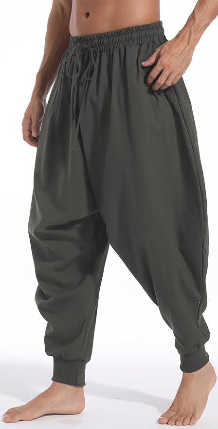 AITFINEISM Men's Drawstring Aladdin Hippie Harem Pants Loose Drop Crotch Trousers