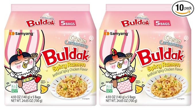 Samyang Buldak Hot Spicy Chicken Ramen Noodle Korean Stir-Fried Ramen (10 Pack - Cream Carbonara)