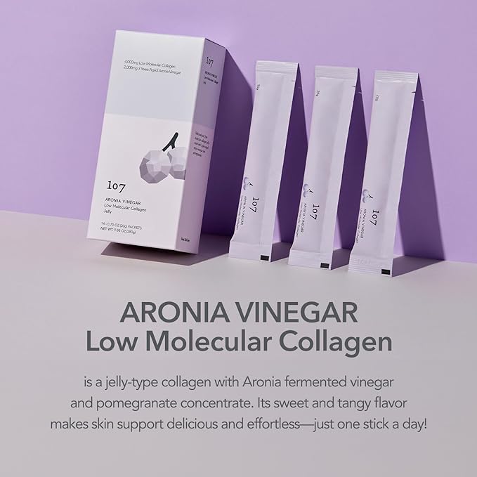 107 ARONIA Vinegar Low Molecular Collagen Jelly Stick, Contains Vitamin, Collagen, Hyaluronic Acid, Elastin, Probiotics, Korean Beauty Collagen, Supports Inner Beauty, 20g x 14 Pouches