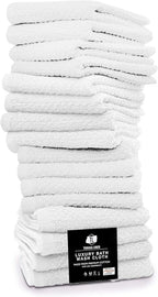 16 Pack Cotton Washcloths for Body and Face, 12x12 Inches, Pack of 16, Multipurpose and Lightweight Wash Clothes for Face. Highly Absorbent - Travel and Bath Towel (White)