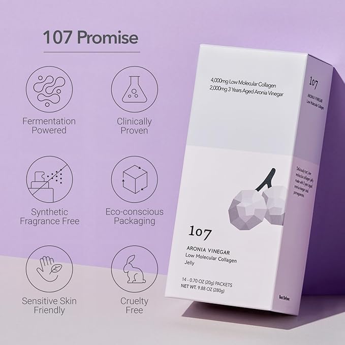 107 ARONIA Vinegar Low Molecular Collagen Jelly Stick, Contains Vitamin, Collagen, Hyaluronic Acid, Elastin, Probiotics, Korean Beauty Collagen, Supports Inner Beauty, 20g x 14 Pouches
