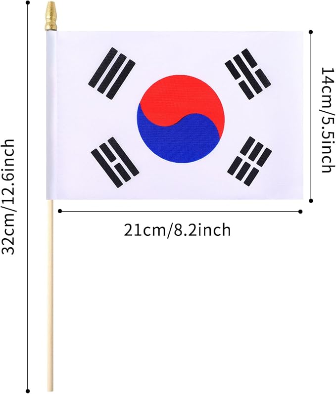 5 Pack Korea Korean Small Mini Wood Hand Held Stick Flag,Suitable For Various Holiday Parties, World Cup, National Day, And National Flag Day.