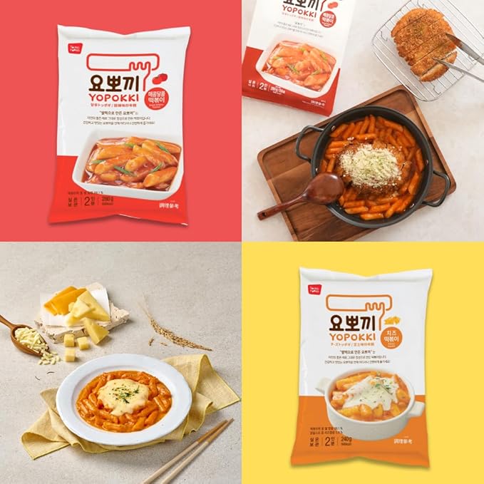 Yopokki Instant Tteokbokki Pack (Sweet & Mild Spicy and Cheese, 2 Packs) Korean Street food with sweet & moderately spicy and cheese sauce Topokki Rice Cake - Quick & Easy to Prepare