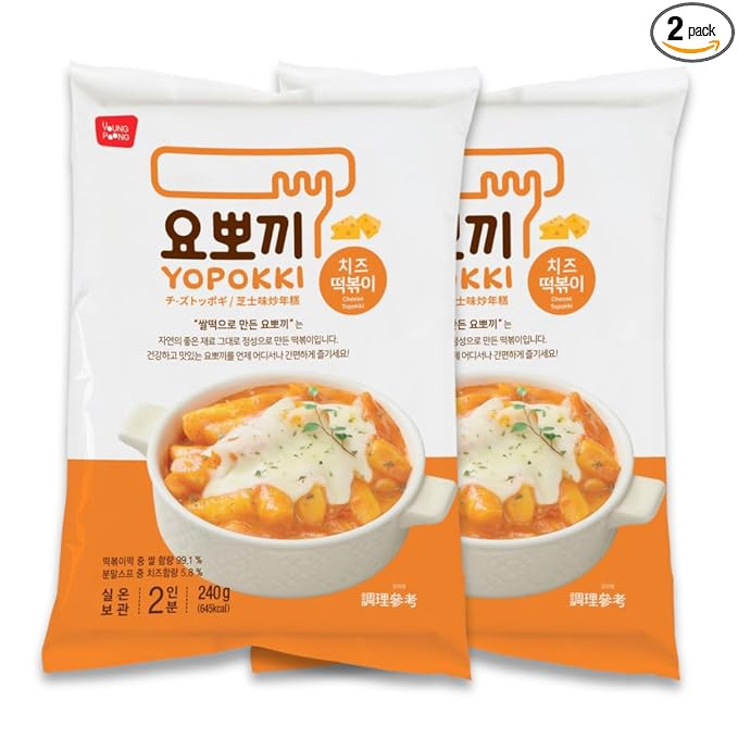 Yopokki Instant Tteokbokki Pack (Cheese, Pack of 2) Korean Street food with cheese sauce Topokki Rice Cake - Quick & Easy to Prepare
