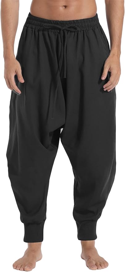 AITFINEISM Men's Drawstring Aladdin Hippie Harem Pants Loose Drop Crotch Trousers
