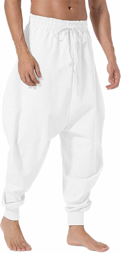 AITFINEISM Men's Drawstring Aladdin Hippie Harem Pants Loose Drop Crotch Trousers