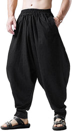 AITFINEISM Men's Drawstring Aladdin Hippie Harem Pants Loose Drop Crotch Trousers