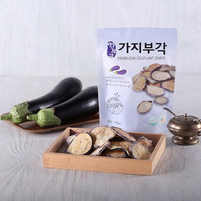 [HANBUGAK] Eggplant Snack, Crispy Eggplant Chips, Eggplant Bugak, Korean Traditional Snack, No Artificial Preservatives, 5.29 oz (1.05 oz X 5ea)